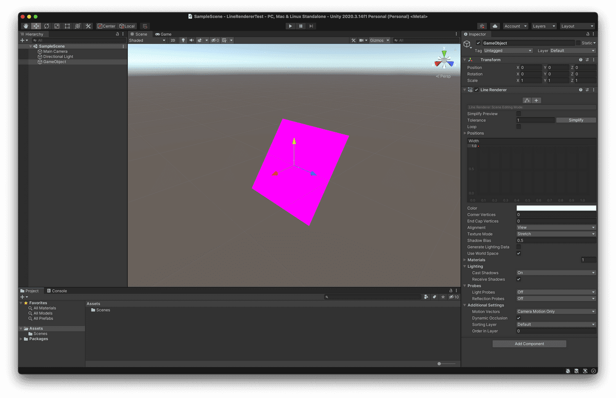 screenshot of magenta LineRenderer