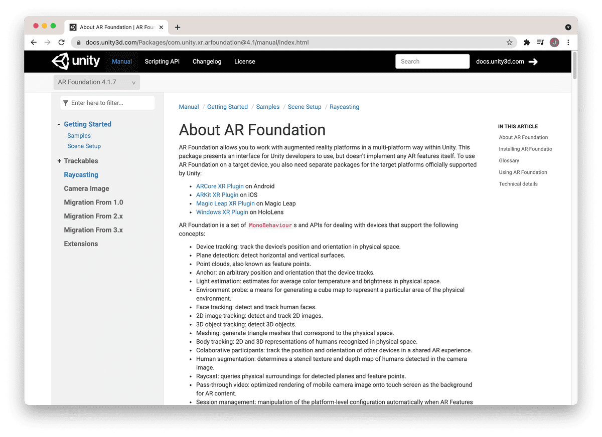 AR Foundation docs